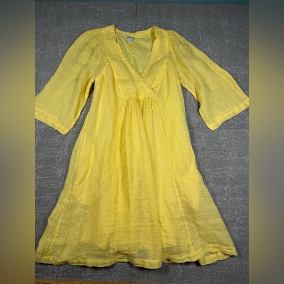 Sundance Yellow V-Neck 100% Linen Guazy Boho Sundress Womens Size XS - Picture 1 of 6